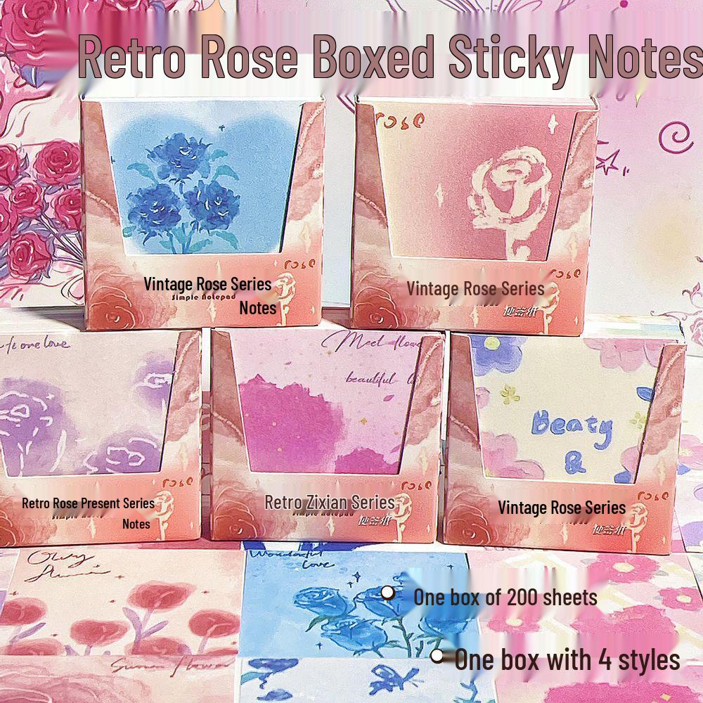 Retro Rose & Butterfly Heart Origami Sticky Notes: Tearable, Non-Adhesive, Colored Paper Pad for Students