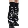 Women's Punk Star Pattern Knitted Leg Warmers with Ribbon Bows Flared Boot Covers Knee Length Socks Japanese Streetwear