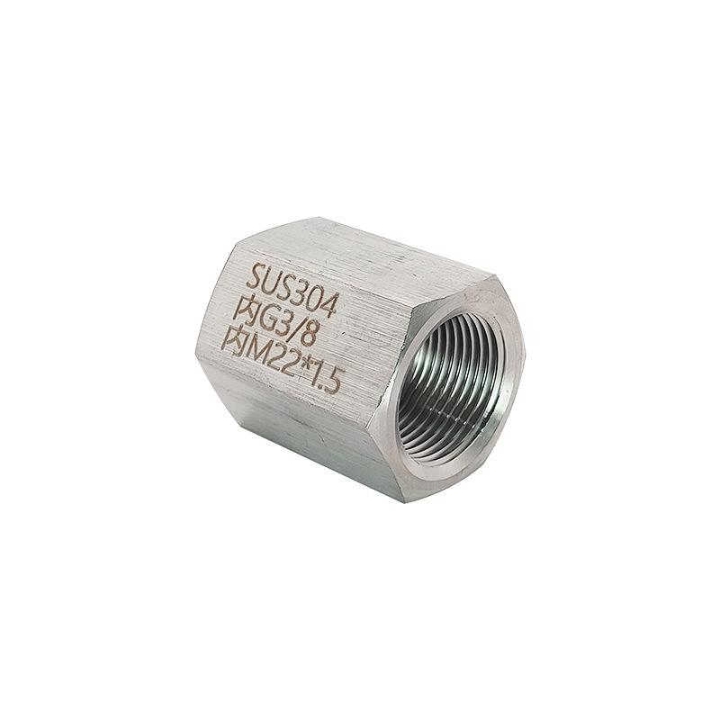 Stainless Steel 304 Reducing Adapter: Female M22X1.5 to Male G3/8 BSP PF Thread.