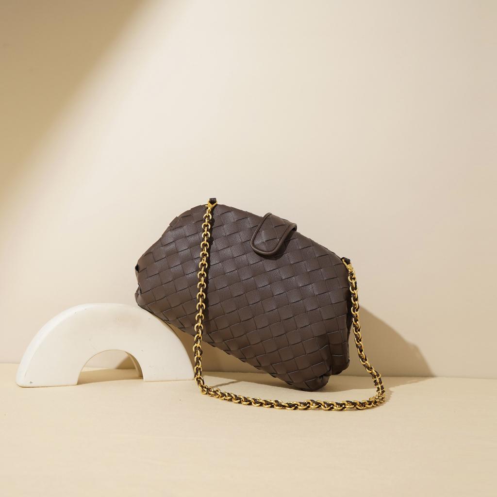 New Chain Woven Cloud Bag Cowhide Shoulder Armpit Clutch Bag Clip Bag Genuine Leather Women's Bag Trendy Fashion