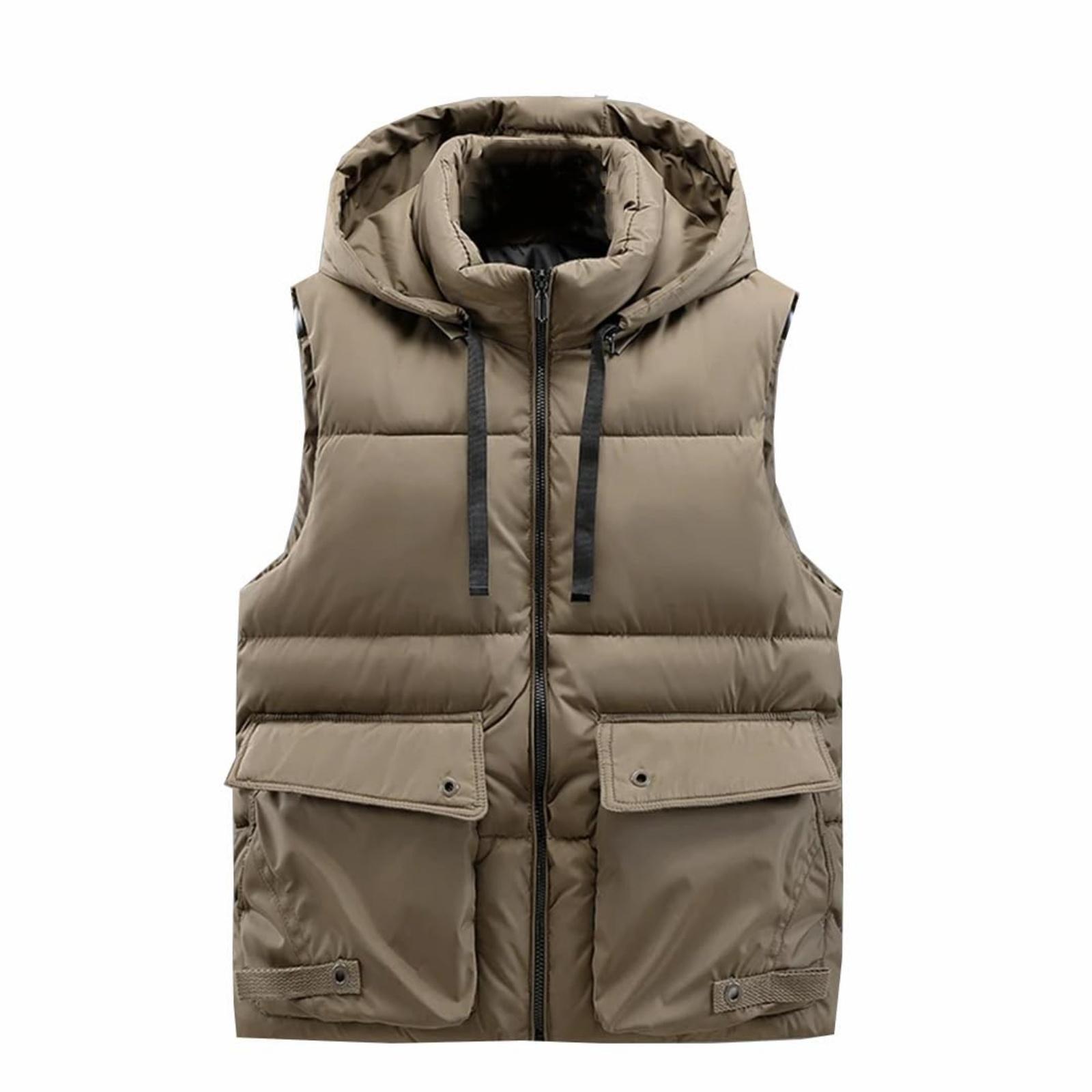 

Men s Stylish Casual Cotton Vests All-Match Sleeveless Thicken Warm With Hood Waistcoat L