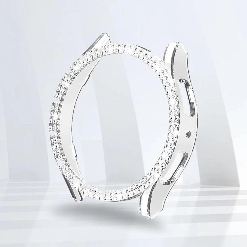 Dvojitý diamantový kryt pro Samsung Galaxy Watch 6 40mm 44mm Bling PC Dutý rám Ochranný pro Galaxy Watch 6 Kryt Příslušenství
