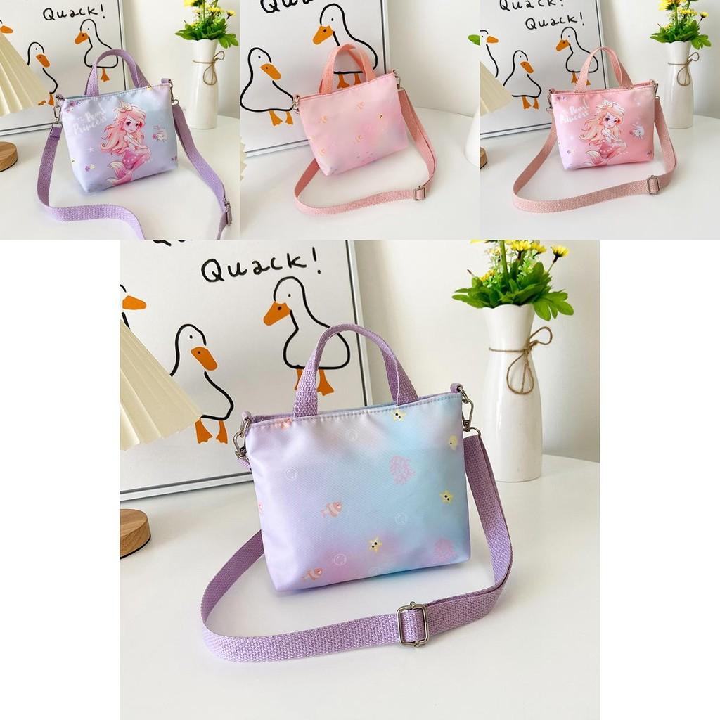 Adorable Korean Style Children's Mermaid Print Canvas Crossbody Bag For Girls