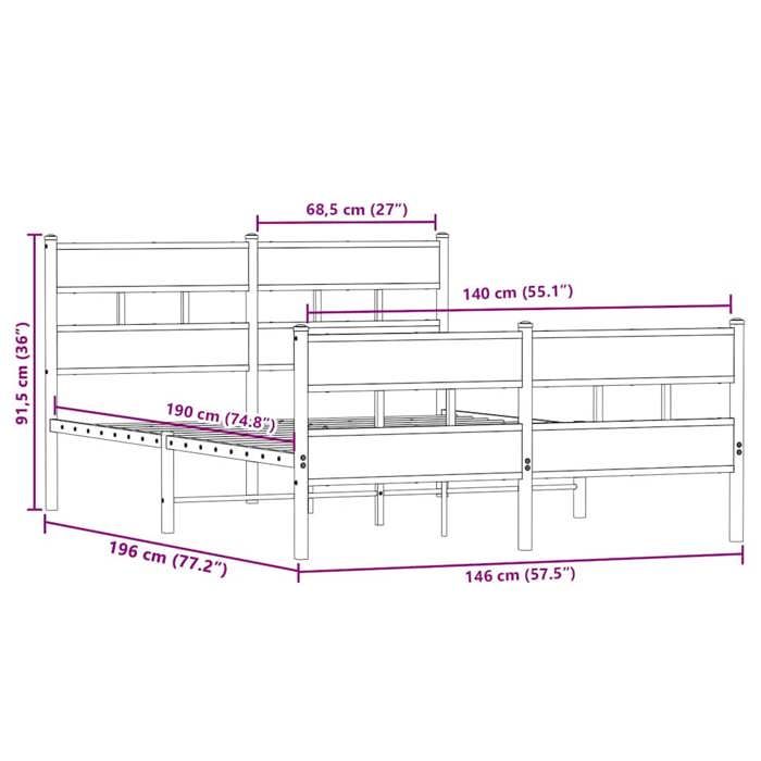 VidaXL Cadre de lit en métal sans matelas chêne sonoma 140x190 cm 4017120
