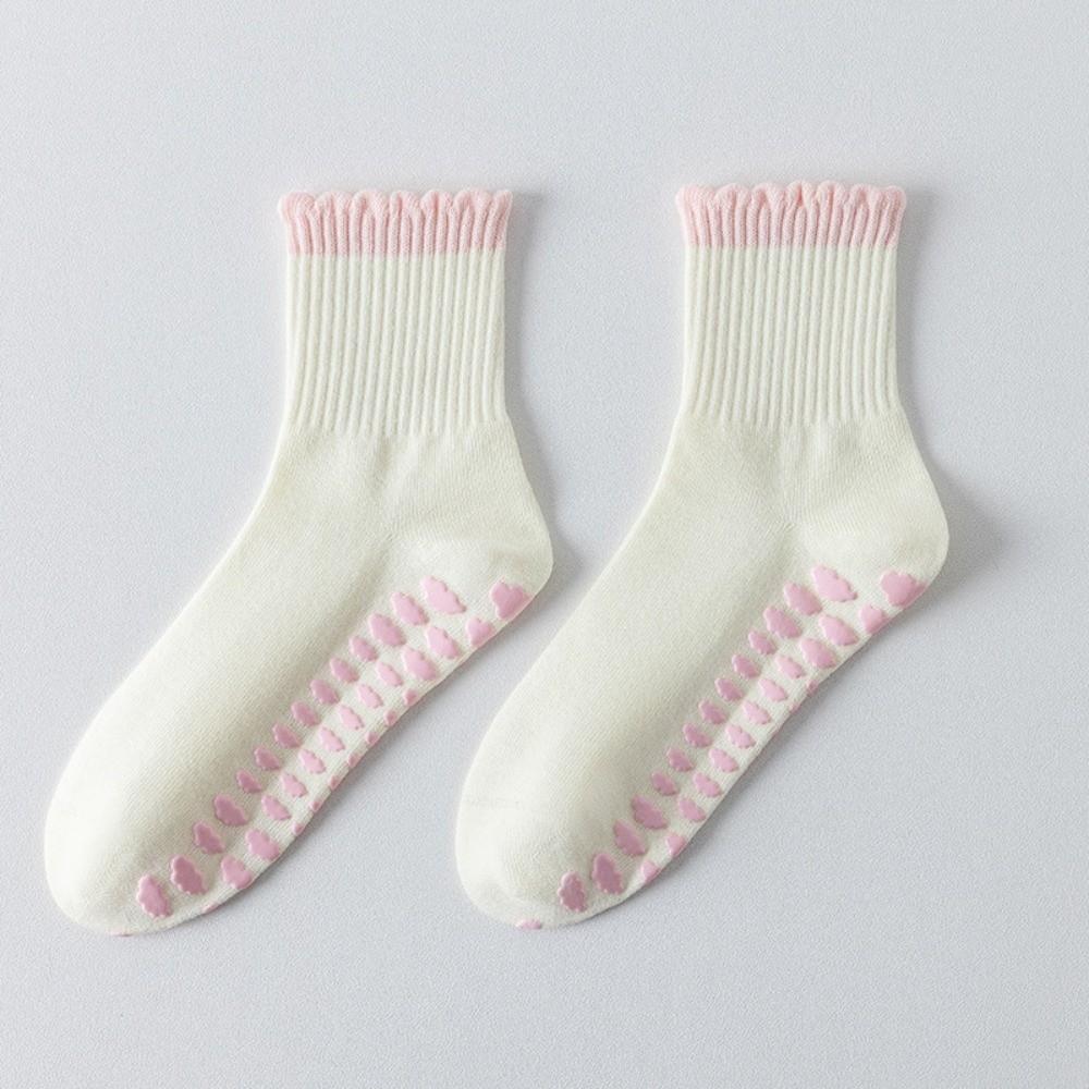 

New Cotton Pilates Socks for Women Breathable Non-Slip Grip Yoga Socks Sweat-absorbent Pink Blue Mid Tube Socks for Yoga Dance One Size