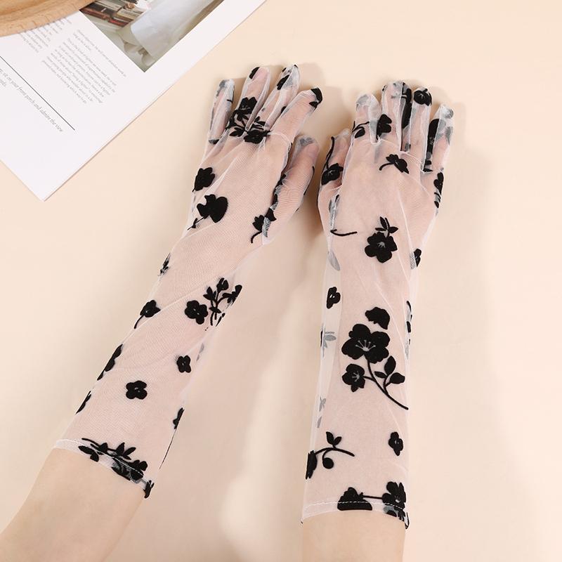 Sexy Black Mesh Flower Lace Gloves Long Bride Wedding Po Elbow Gloves Costume Parties Accessories