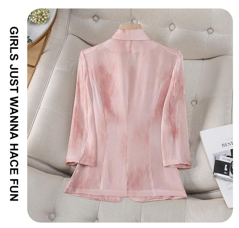 Chaqueta Rosa de Manga Tres Cuartos con Cuello de Solapa para Mujer - Estilo Profesional y Casual para Primavera, Verano y Otoño
