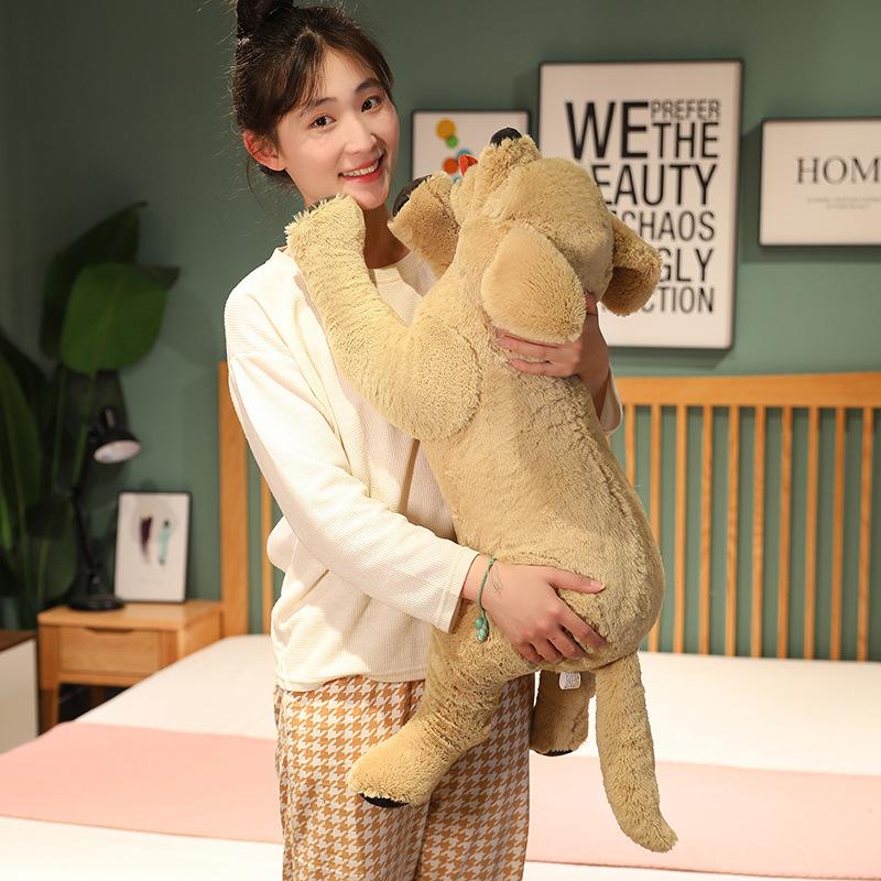 Peluche Cane Labrador Marrone Bambola Imbottita Morbida Lingua Fuori Cucciolo Sorridente Cuscino Compagno per Dormire Regalo