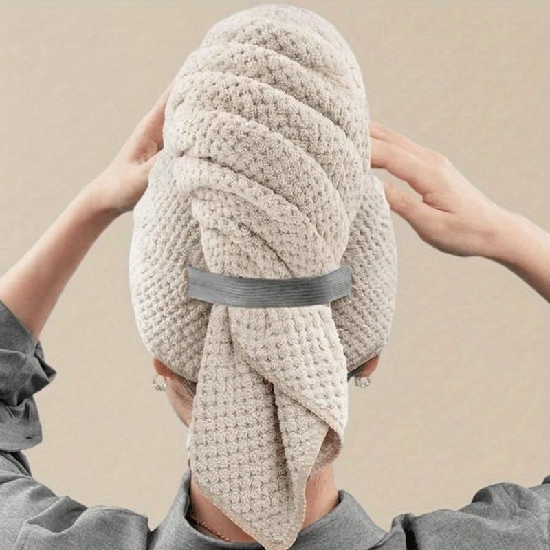 

2pcs Coral Fleece Pineapple Check Hair Drying Cap Thickened Elongated Super Absorbent Quick-Drying Towel with Elastic Band