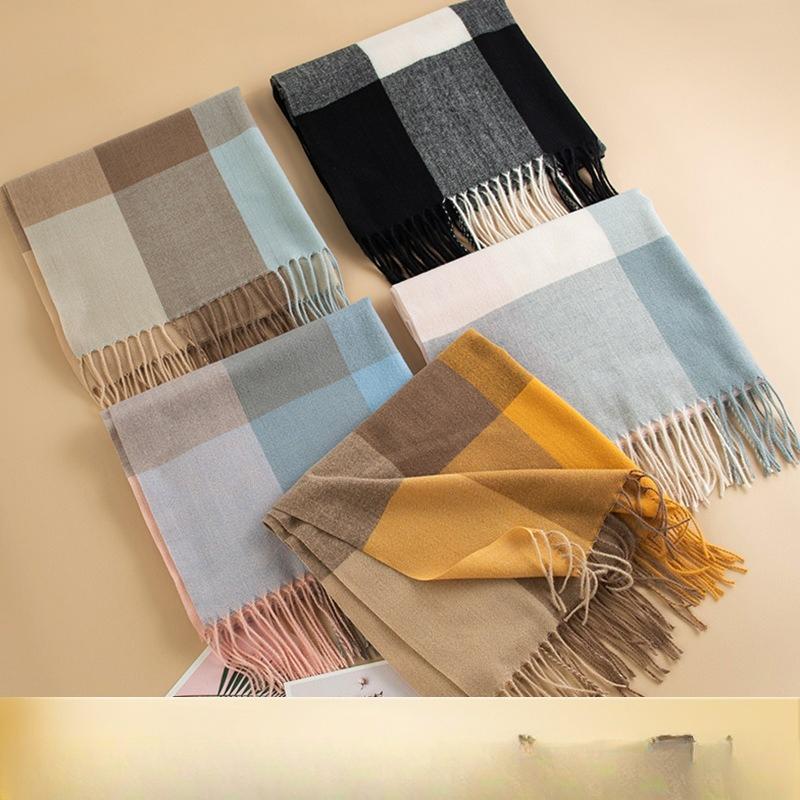 Korean Style Sweet Plaid Imitation Cashmere Scarf for Women Korean Dongdaemun Versatile Plaid Warm Scarf Shawl