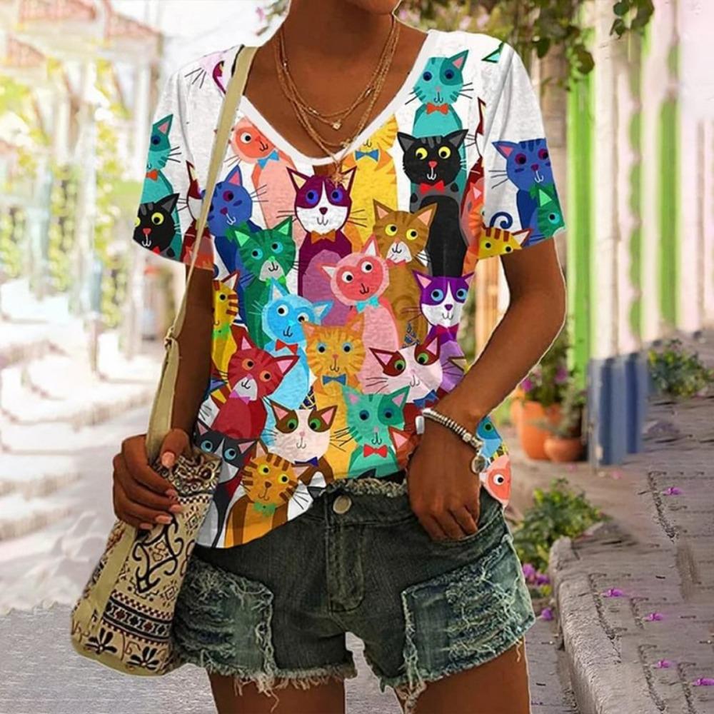 Cooles Mondkatzenmuster T-Shirt für Damen Lustiges Tier 3D-Druck Kurzarm Sommer Locker T-Shirts Rundhals Oberteile Tees Streetwear