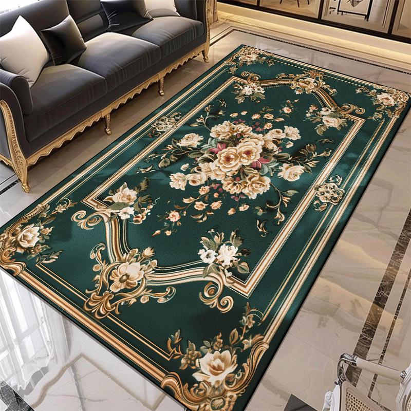 European Style Flower Pattern Carpet Living Room Retro Decoration Rugs for Bedroom Large Area Non-slip Mat Easy Clean Washable