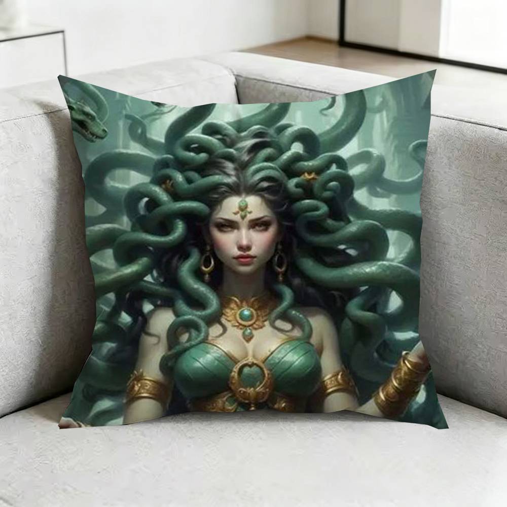 GGreek Mythology Art Medusa Square DoubleSided Printed Pillow Case Bedroom Bedside Pillow Sofa Cushion Cover Gift