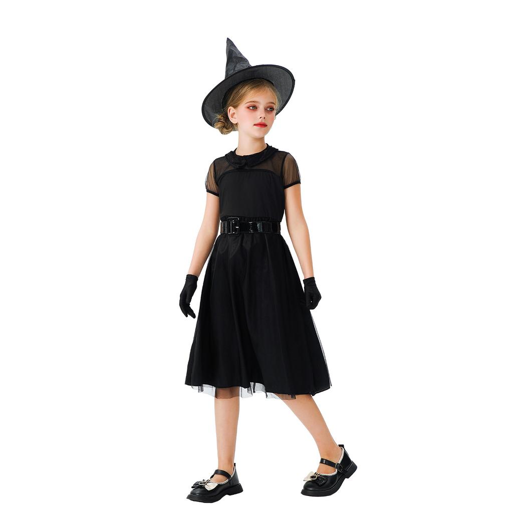 Halloween Costume Children's Witch Costume Black Mesh Witch Dress Witch Vampire Demon Girl