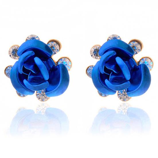 Women's Fashion Rose Flower Ear Studs Rhinestone Inlaid Earrings Jewelry Gift