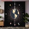 2D Flat - 2pcs 2D Flat Printing Curtains | Space-Themed Earth Pattern   Black Background   Sunburst Style   Flannel Fabric   Semi
