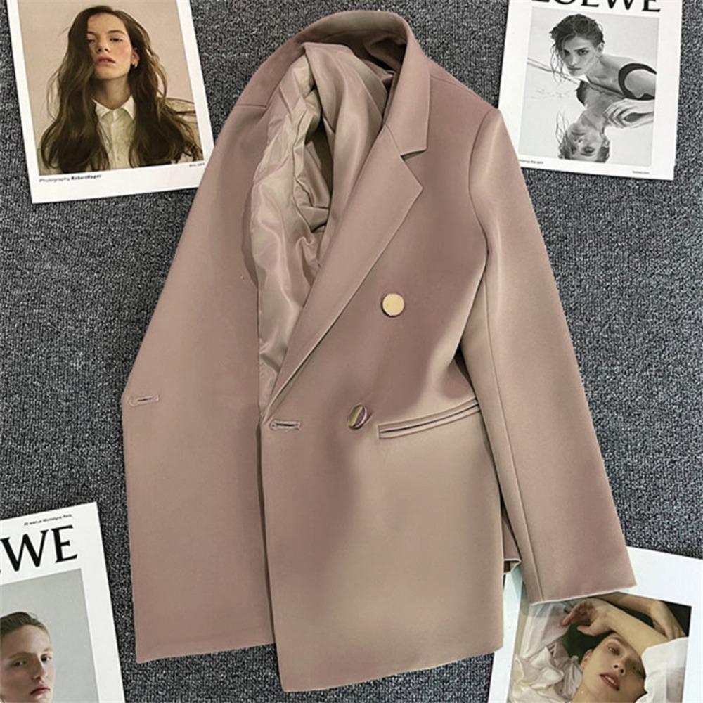 Women's Notched Collar Long Sleeve Blazer Loose Fit Casual Office Jacket Solid Color Single Breasted Pocket Outerwear