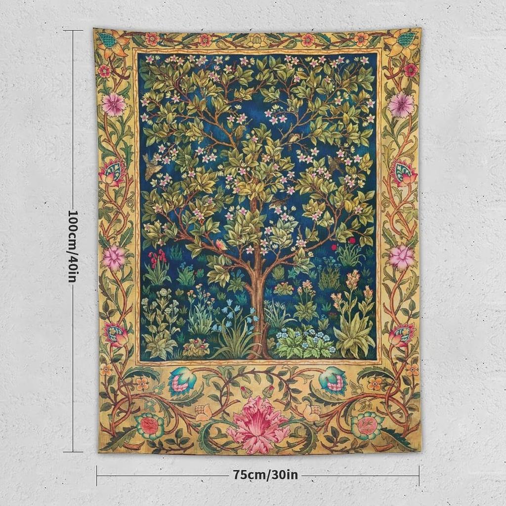 Tree of Life Tapestry Wall HangingMedieval Classic Vintage Flowers Pattern Modern Wall Art DecorRetro Floral Home Decoration