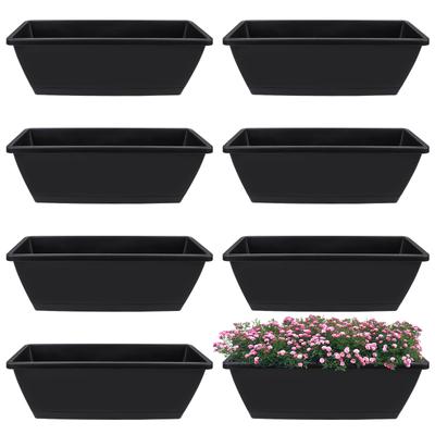 6Pcs Vaso retangular para plantas Caixa retangular para janela Plantador 17 polegadas Plantadores de ervas pretas com bandeja Vasos de ervas para plantas de interior Grande fl