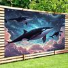2D Fantasy Killer Whale Backdrop, Orcas In Magical Starry Sky with Pink Clouds and Stars Background Cloth