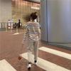 Women's Contrast Stripe Long-Sleeve T-Shirt - Autumn 2025 Korean Loose Casual Style