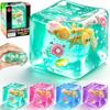 Ocean Theme Square Stress Ball Fidget Toy Transparent Crystal Slime Sensory Toy Cute Seashells Glitter Stress Relief Toy for Kids Adults