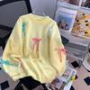 Women's Pink Bow Lazy Style Knit Sweater - Cozy Autumn/Winter Loose Fit, Sweet Age-Reducing Outerwear.