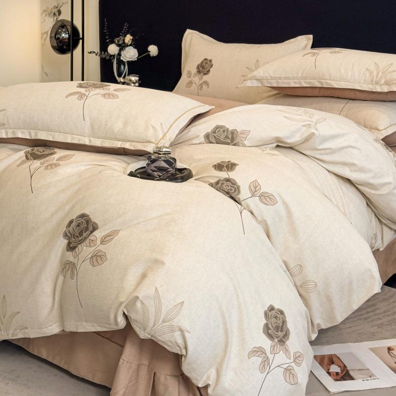 

Luxury Cotton Flannel Bed Set: Autumn/Winter Thick Duvet Cover & Home Textiles - Four-Piece Bedding 1.8m Bed 4-Piece Set [200*230cm Duvet]