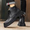New youth autumn and winter fashion velvet thickened thick bottom non-slip wear-resistant solid color lace-up large cotton Martin boots