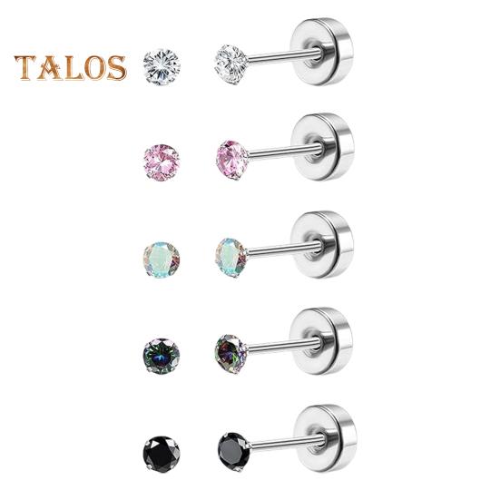 

5/8 пар сережек-гвоздиков унисекс из нержавеющей стали с кубическим цирконием для взрослых, серьги-гвоздики со спиральной застежкой для клуба, вечеринки, поездок на работу B