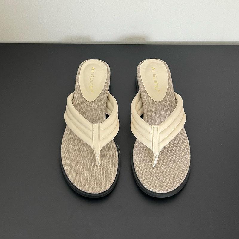 

Fashion Fashion Round Toe Ladies Low Heel Wedges Slippers Shoes Female Slides Flip flops Women Wedges Heeled Slippers Shoes Pumps 35 бежевый