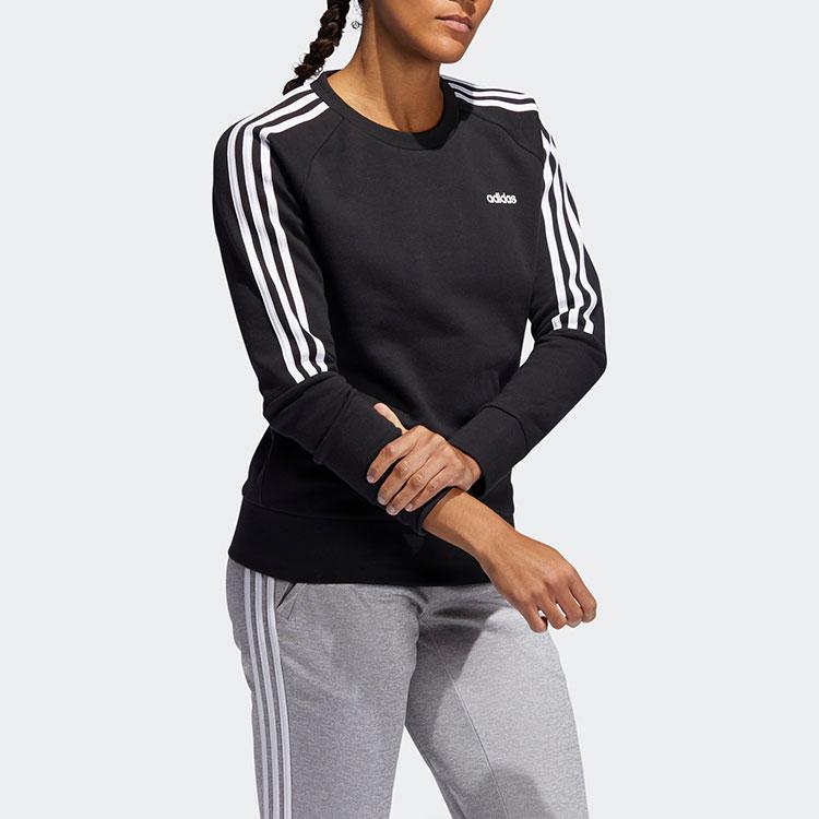 Adidas Women 3-Stripes Fleece Crew Neck Sweatshirt, Soft Daily Casual Pullover Black FL4894