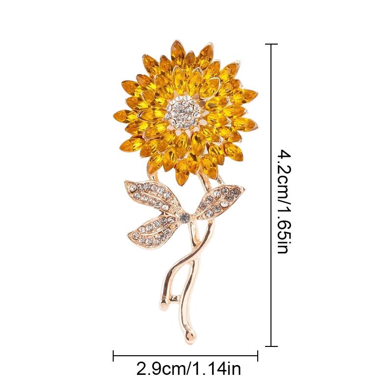 1PC Stylish Plant Brooch for Jackets Unique Sunflower Jewelry Accessory Handmade Drip Resin Brooch Shiny Rhinestone Flower Pin