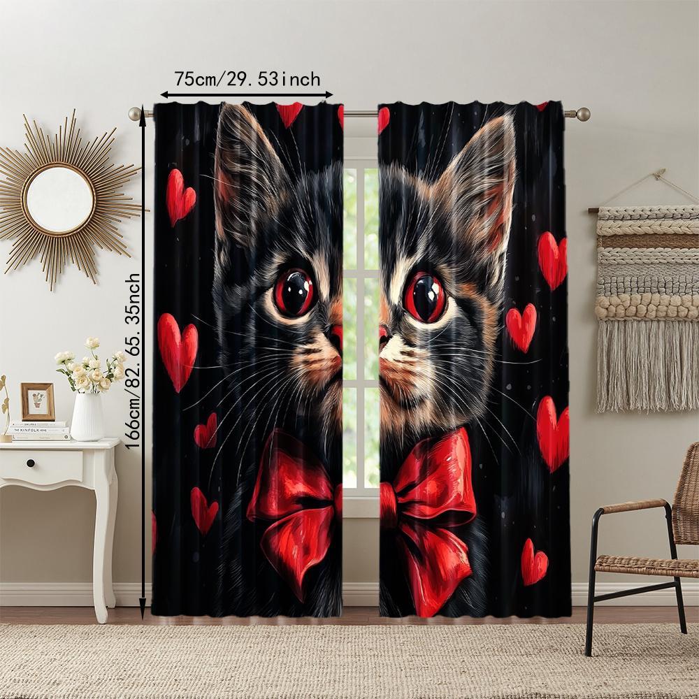 2 pcs   versatile polyester transparent curtains for home decoration Love cat for use in bedrooms and living rooms