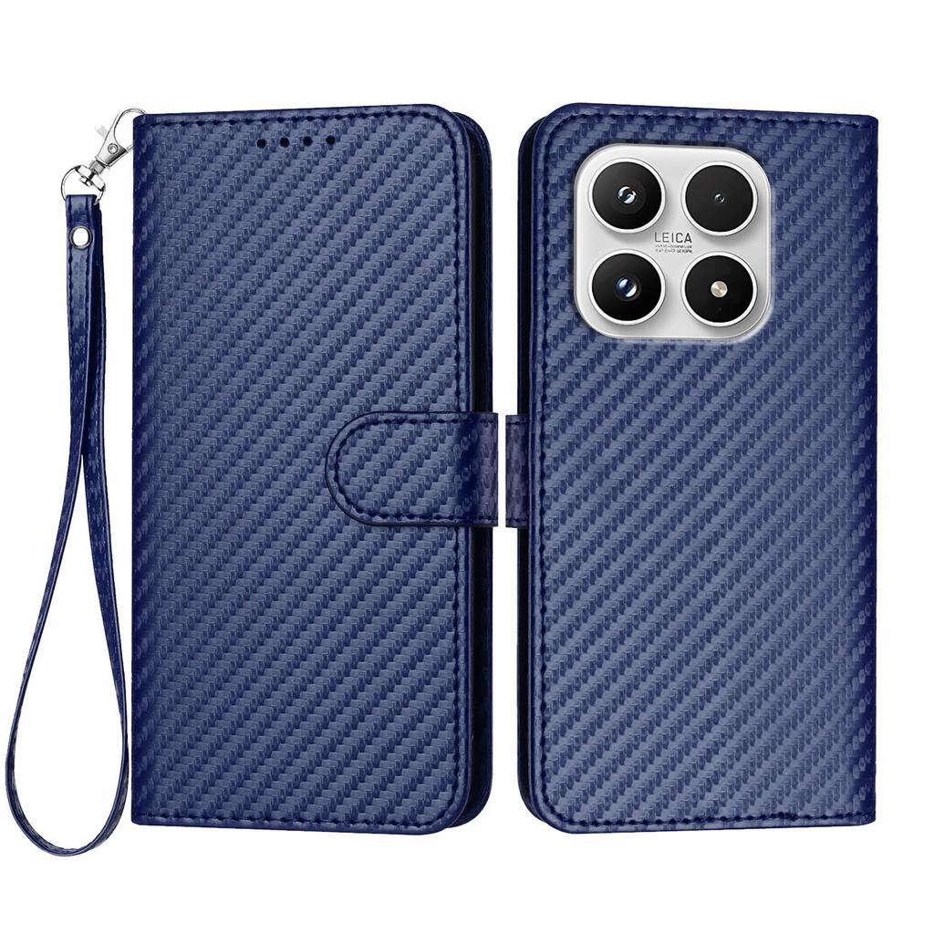 For Xiaomi 17 Wallet Case with Strap Carbon Fiber Texture Leather Mobile Cover