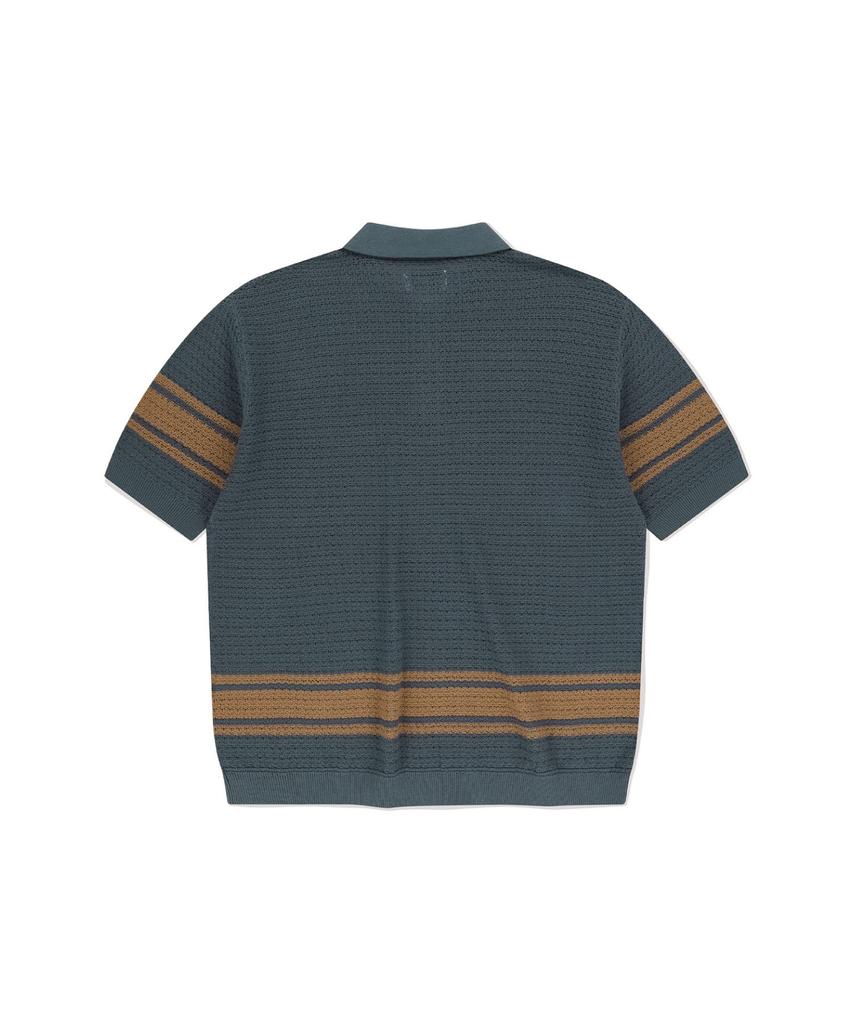 Sun Love Border Crochet Knit Polo Navy