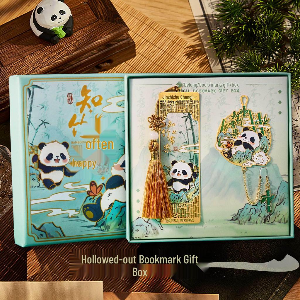 Panda Kultur & Kreativ Lesezeichen Geschenkbox: Exquisite Lesezeichen mit Metallquasten im antiken Stil für Studenten - Chinesisch inspirierte kleine Geschenke
