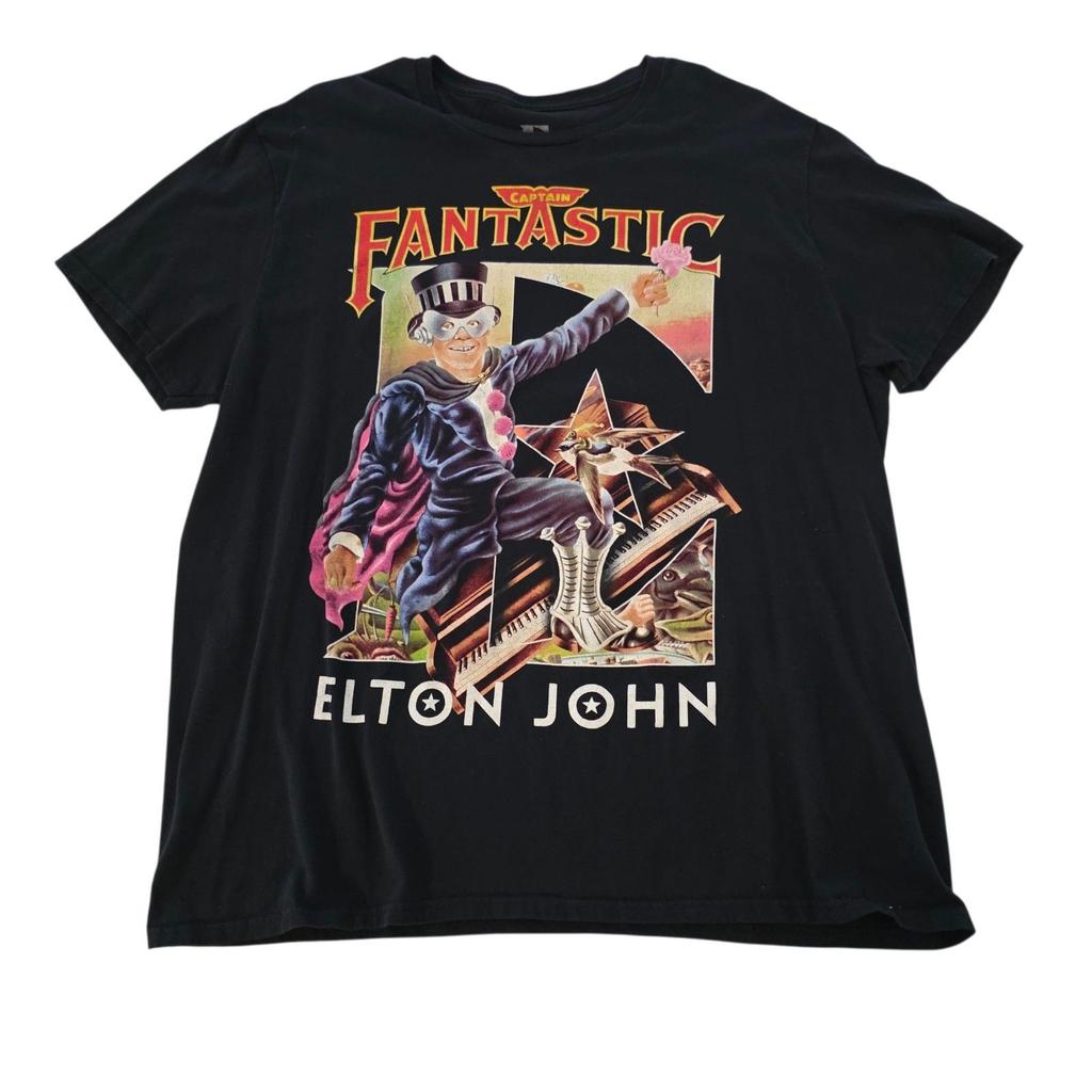 Unisex shirt Cotton Oversize Large Size Elton John Captain Fantastic Black Cotton Graphic Print XL