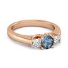 London Blue Topaz Round Three Stone Ring - 925 Sterling Silver Rose Gold Vermeil