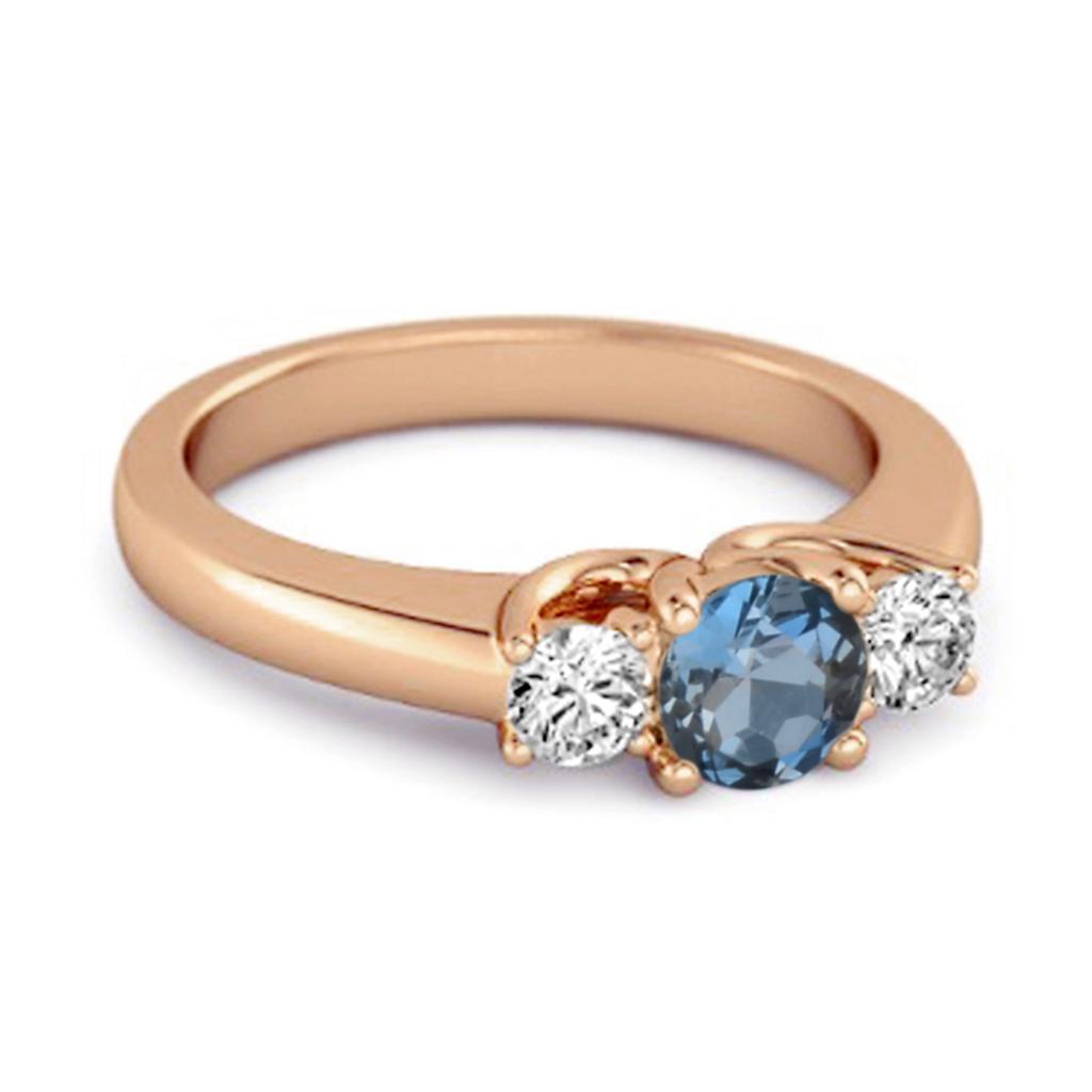 Anel Redondo de Topázio Azul de Londres de Três Pedras - Prata de Lei 925 Vermeil de Ouro Rosa