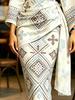 Women's Off-White Ethnic Geometric Print Maxi Dress V Neck Wrap Waist Flare Sleeve Party Gown