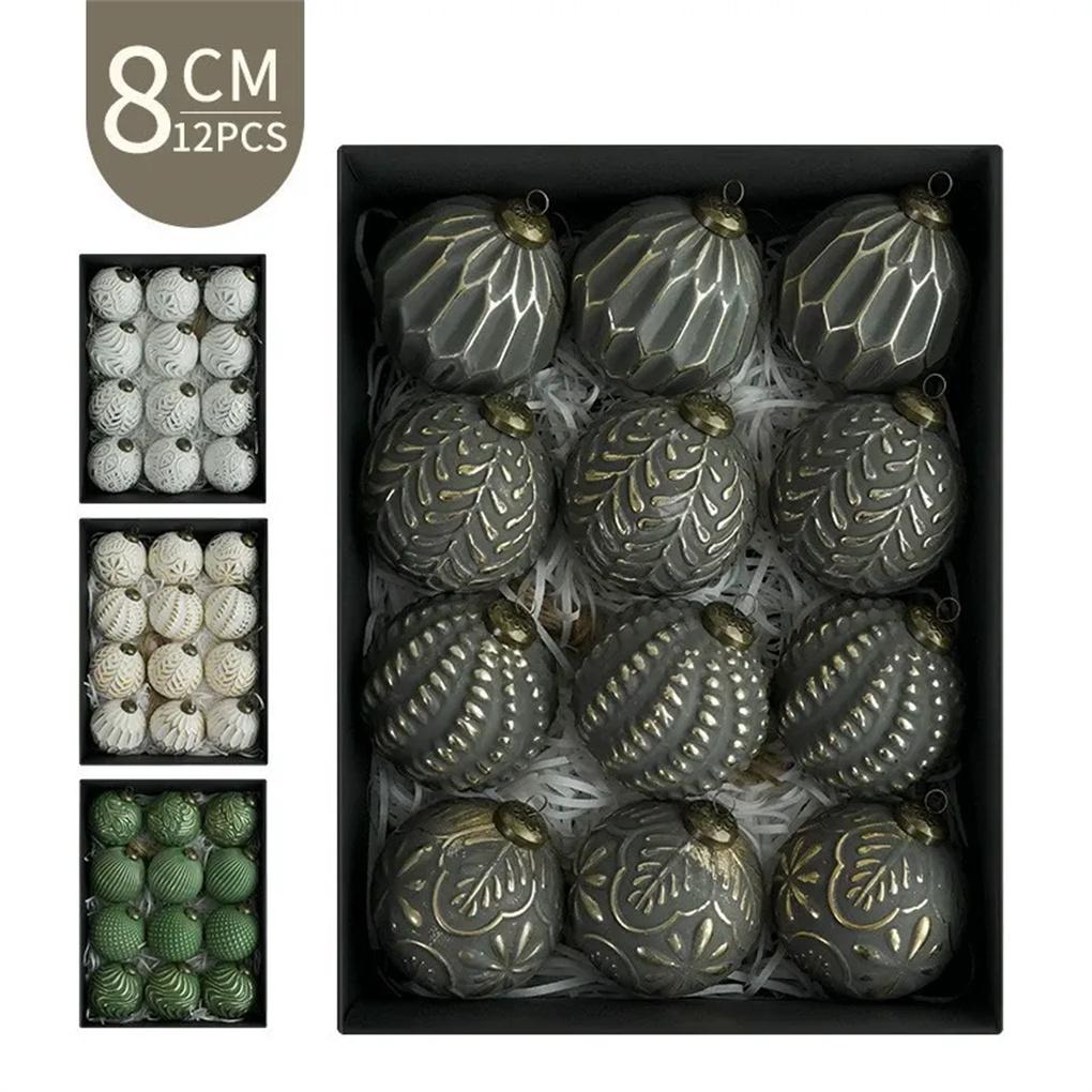 2025 12PCS 8CM Christmas Tree Ball Pendant Shatterproof Retro Christmas Hanging Balls Reusable PVC Xmas Tree Ornaments