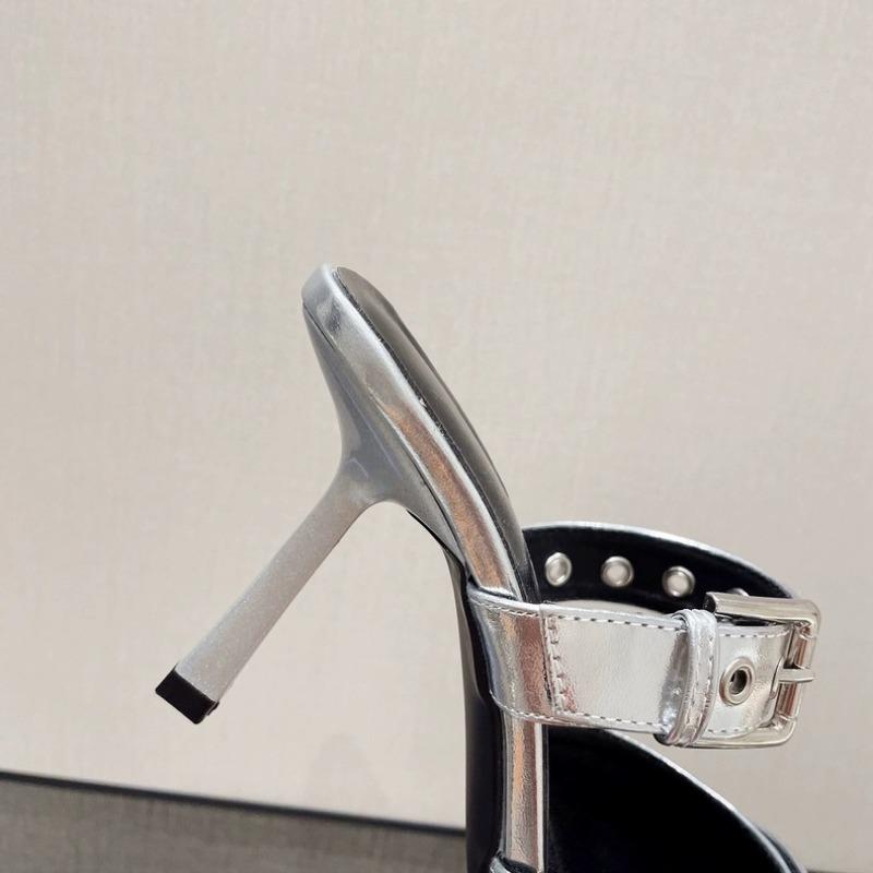 Nuova Moda Fibbia Cintura Motivo Leopardo Tacchi Alti a Spillo, Pantofole Baotou Argento Europee e Americane, da Donna