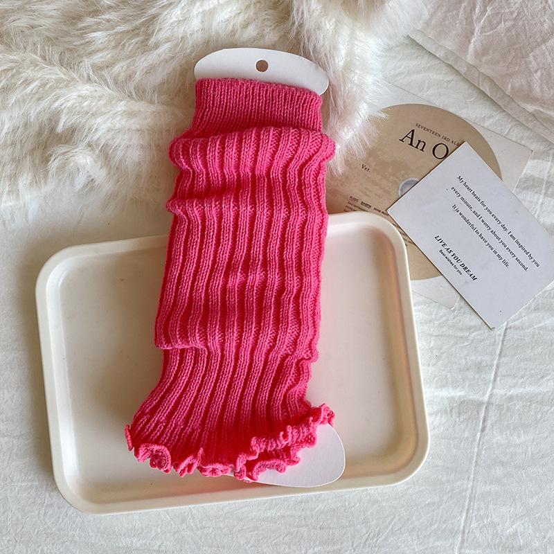 Girls' Angora Red Lace Knit Leg Warmers - Chunky Mid-Calf Socks for Spring, Autumn, and Winter