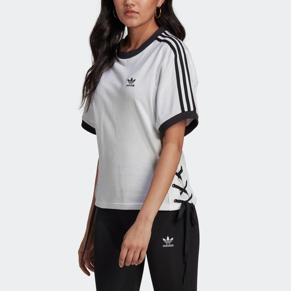 Adidas Originals Trefoil Stripe Crew Neck Sport Tee Women Tops White HK5062
