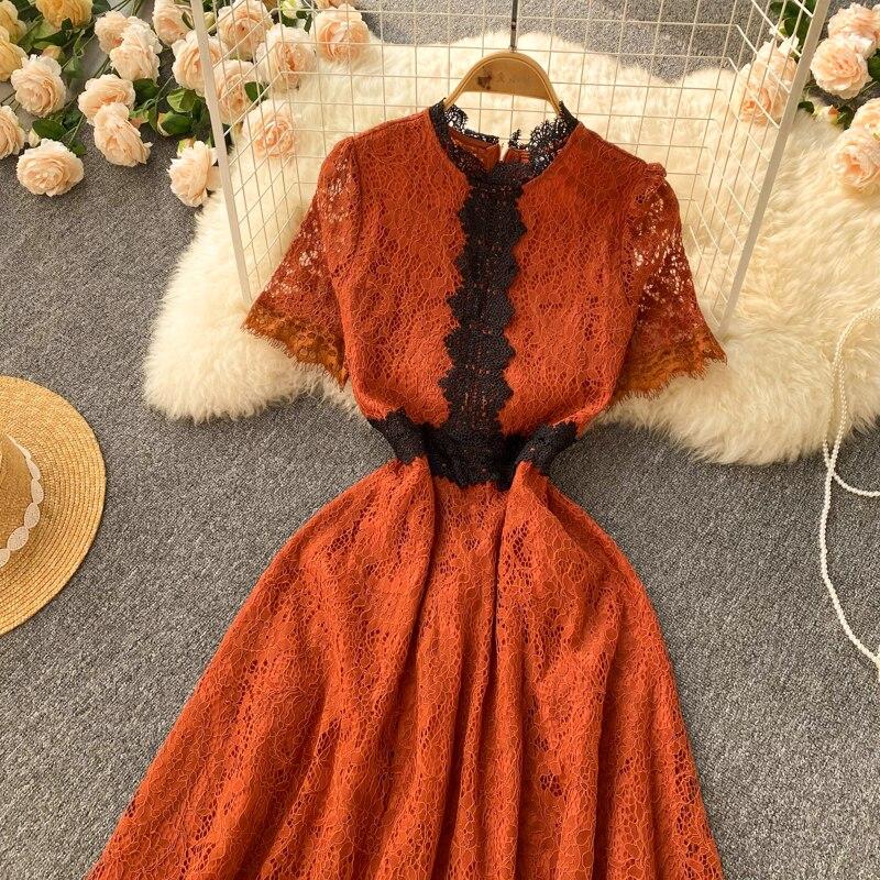 RUGOD 2025 Léto Nový Design Smysl pro Prémiovost Smysl pro Menšinu Francouzské Retro Duté Krajkové Výšivky Šaty Princeznovské Vílí Šaty