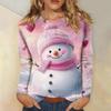 Women's 3D Christmas Snowflake Snowman Printed Round Neck Long Sleeve T-shirt Casual Long Sleeve Top Party Loose Women's Top