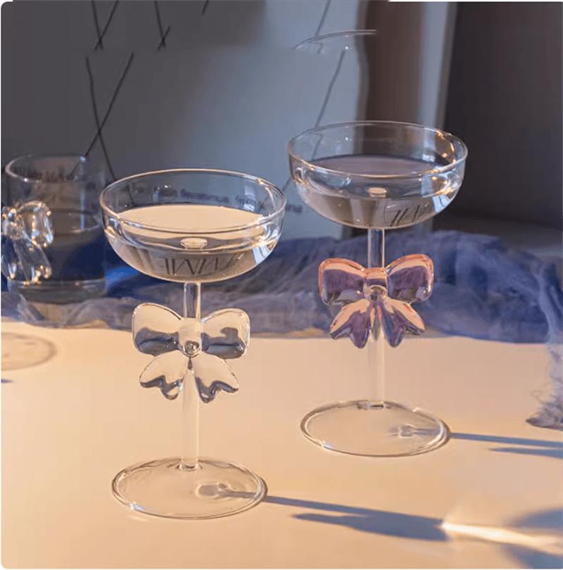 Pink Bowknot Series Glasses Cup Korean Style  INS  Bow Handle Goblet Glass Cup Romantic Ritual Champagne Wine Glass