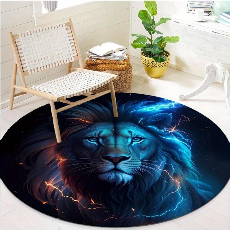 Lightning Lion Round Rug Nonslip Area Rug Office Chair Mat Carpet For Living Room Bedroom Home Decor