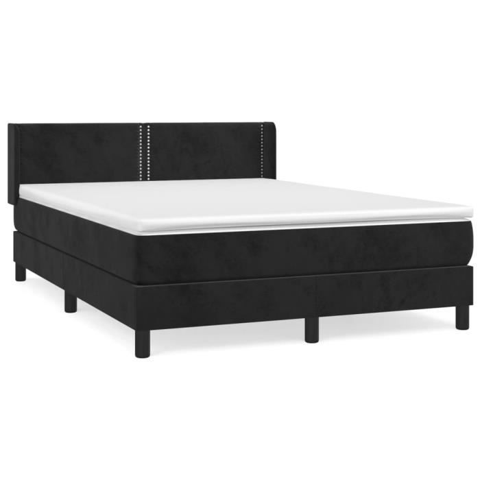 3130903 vidaXL Lit à sommier tapissier avec matelas Noir 140x200 cm Velours